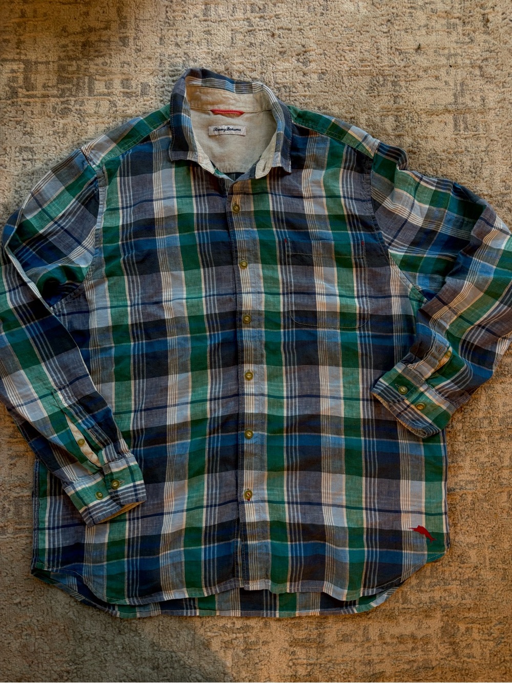 Tommy Bahama linen Men's Plaid Button-Down Shirt in Green & Blue